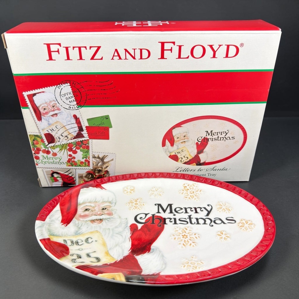 Fitz and Floyd Letters to Santa Sentiment Tray Christmas Platter 10in Oval
